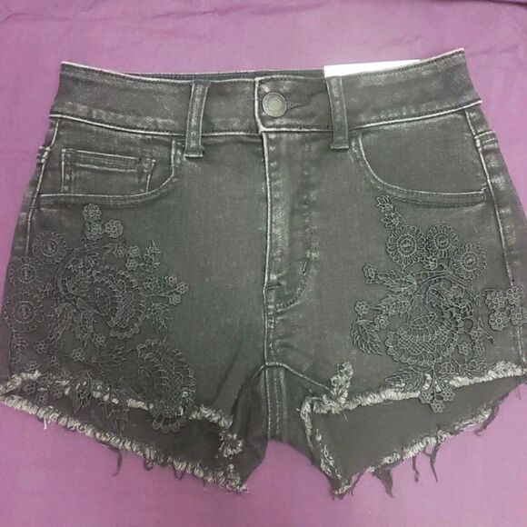 𝅺american Eagle High Rise Shorty Black Jean Short Size 0 New Perfect for Summer! - Picture 1 of 8